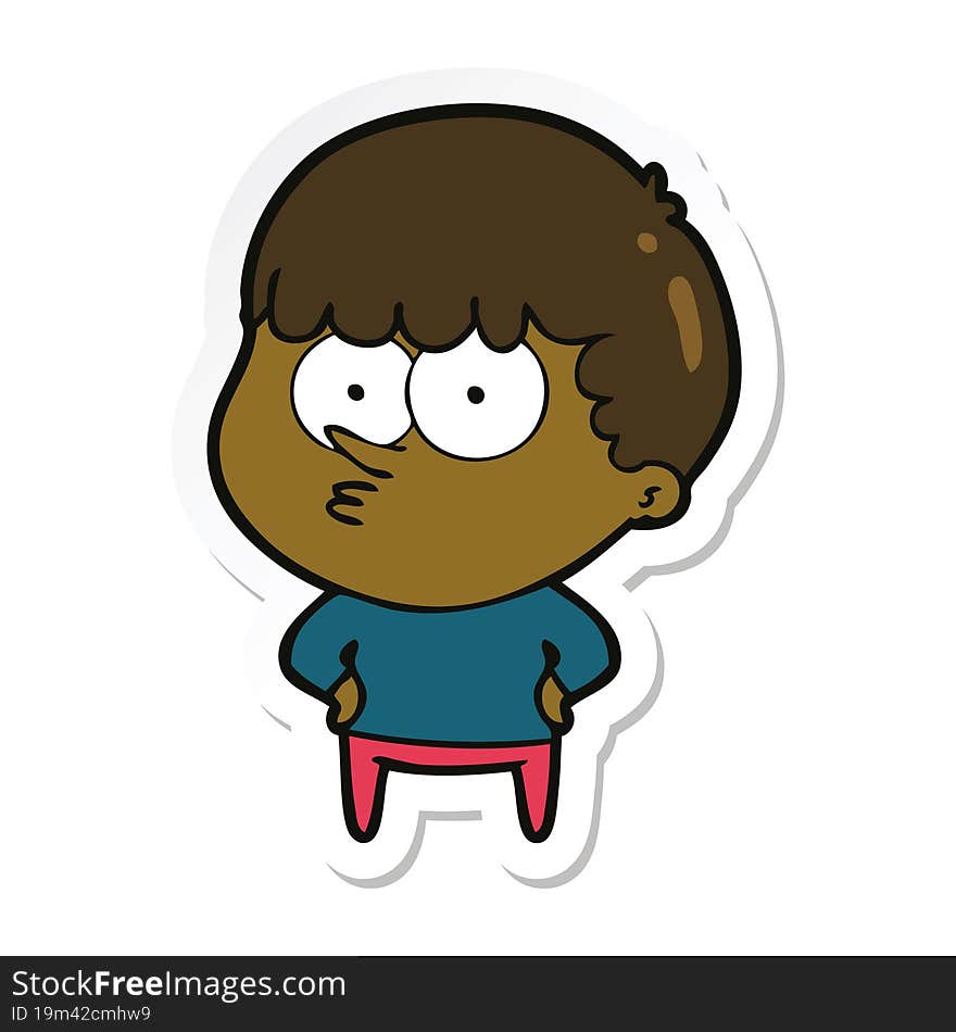 sticker of a cartoon curious boy