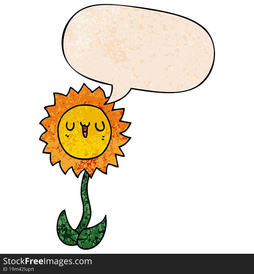 Cartoon Flower And Speech Bubble In Retro Texture Style