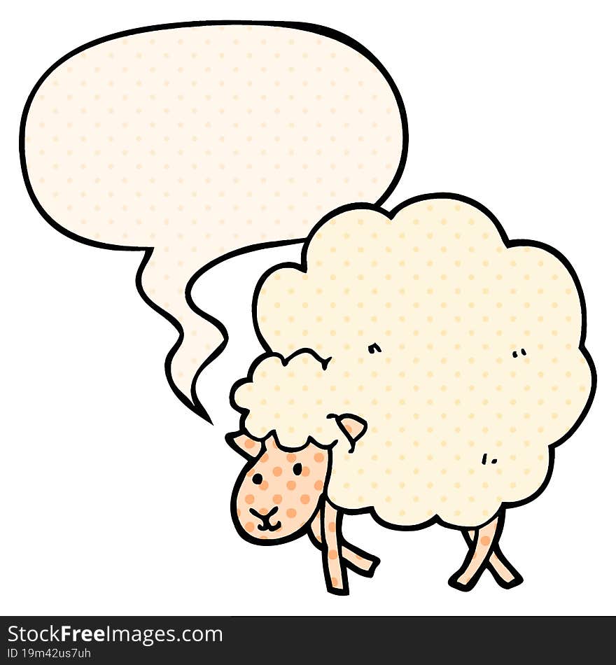 cartoon sheep and speech bubble in comic book style