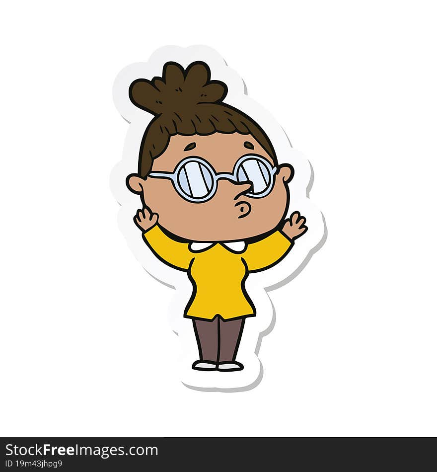 sticker of a cartoon woman wearing glasses