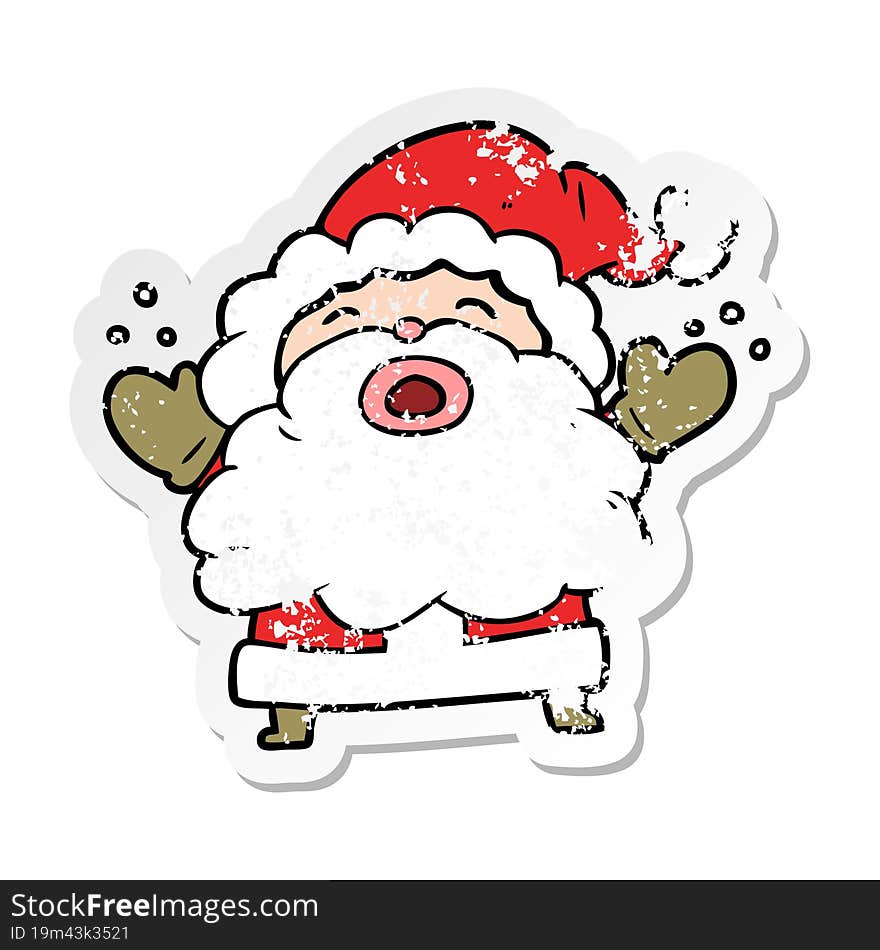 distressed sticker of a cartoon santa claus shouting