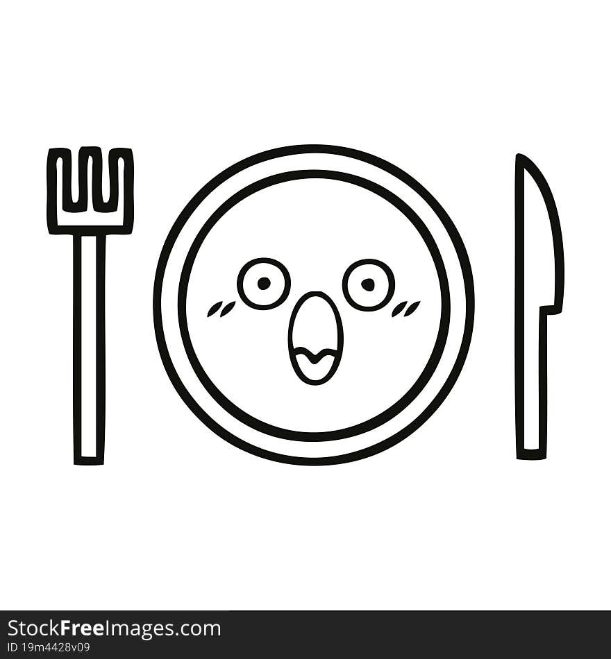 Line Drawing Cartoon Dinner Plate