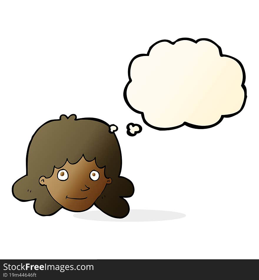 Cartoon Happy Female Face With Thought Bubble