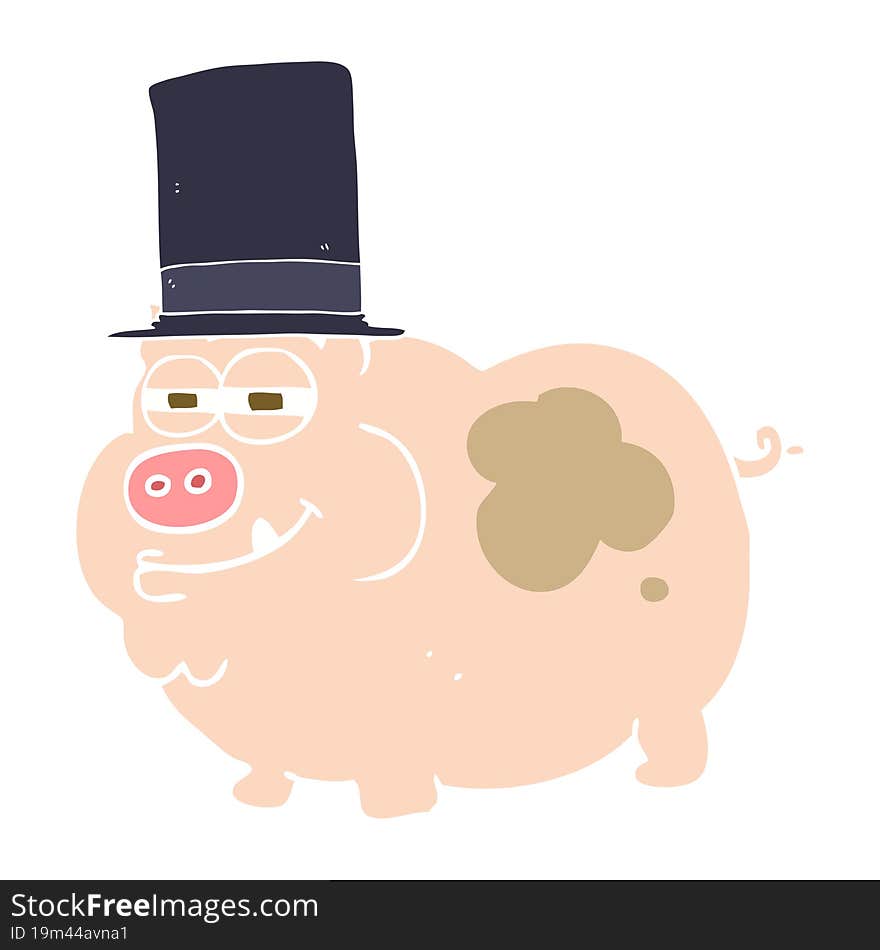 flat color illustration of a cartoon rich pig