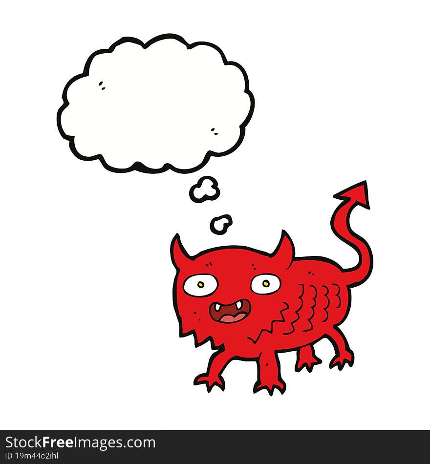 cartoon little demon with thought bubble