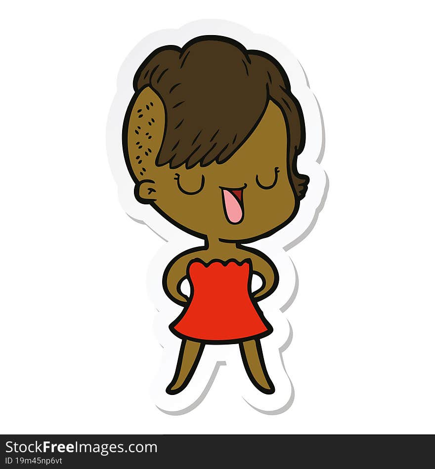 sticker of a cute cartoon girl with hipster haircut