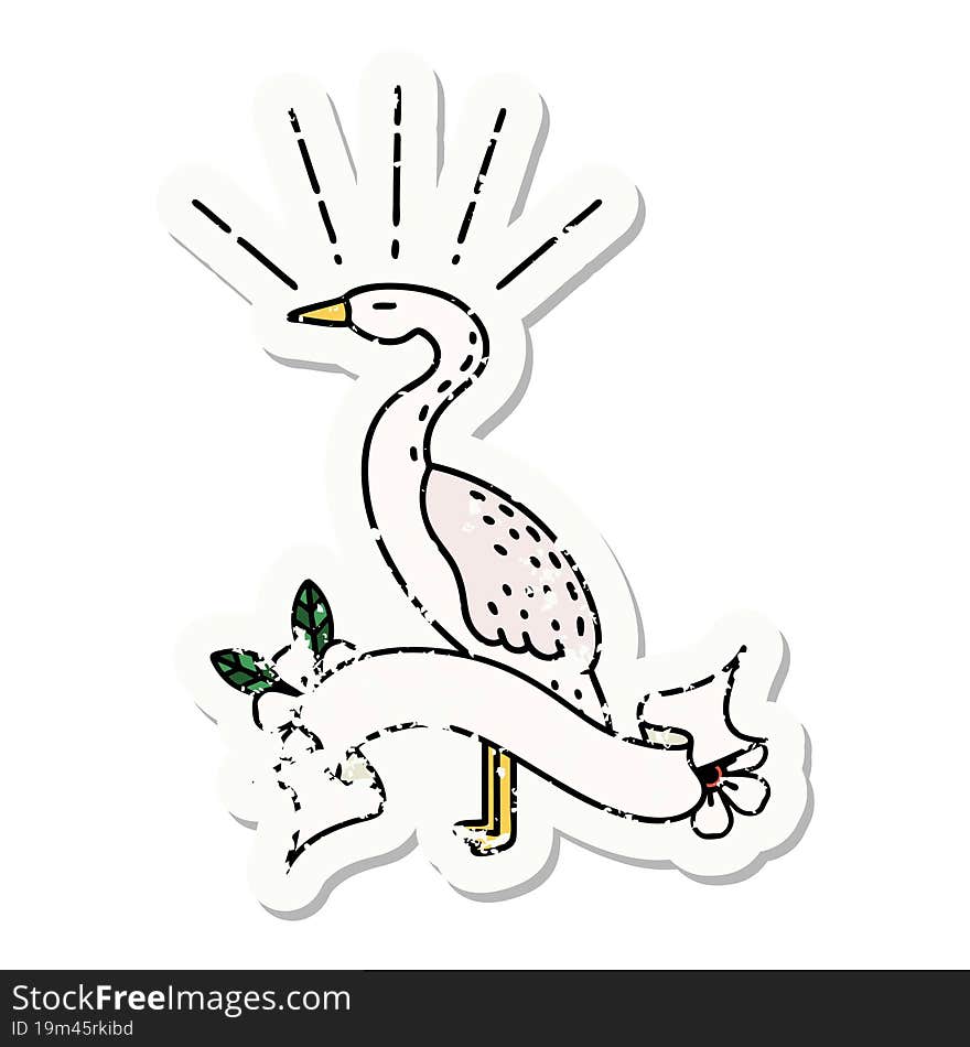 Grunge Sticker Of Tattoo Style Standing Stork