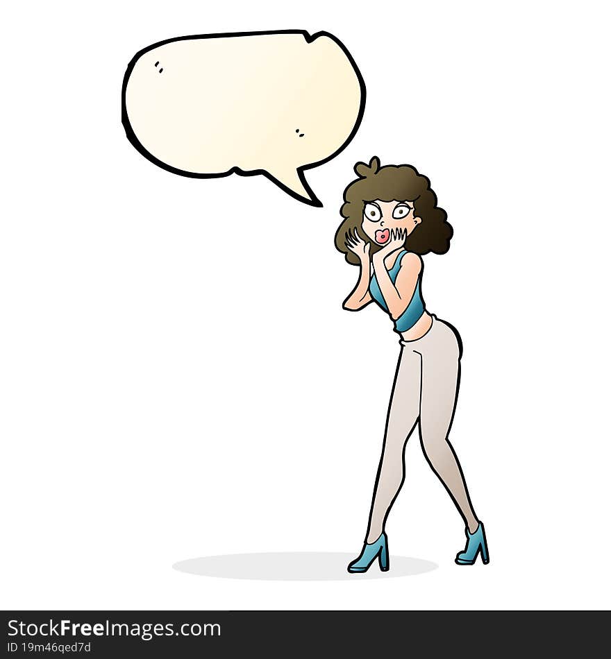 cartoon surprised woman with speech bubble