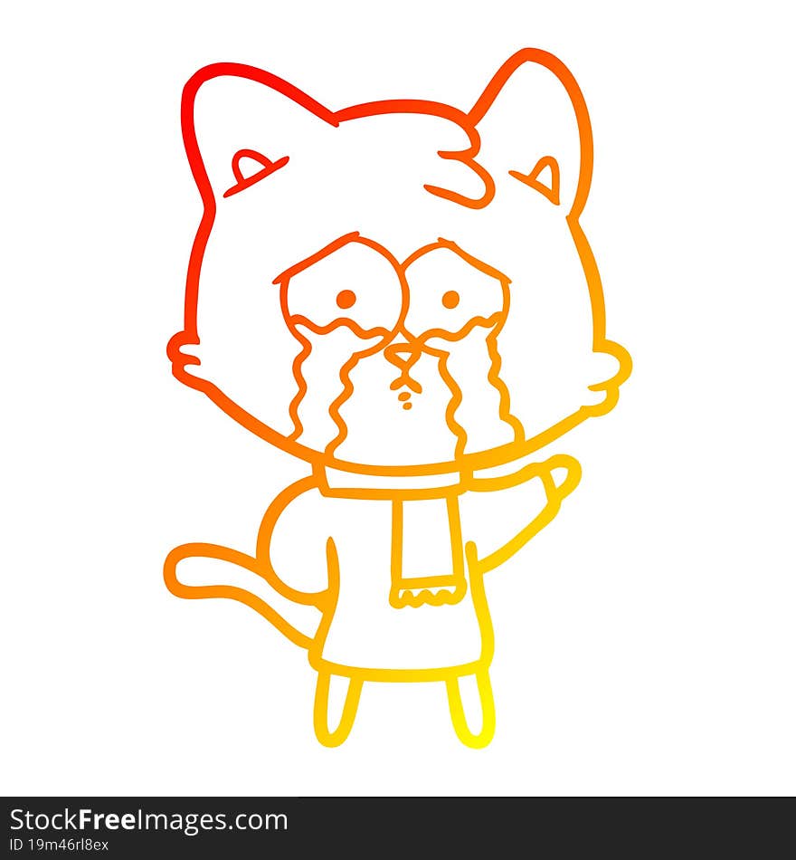 Warm Gradient Line Drawing Cartoon Crying Cat