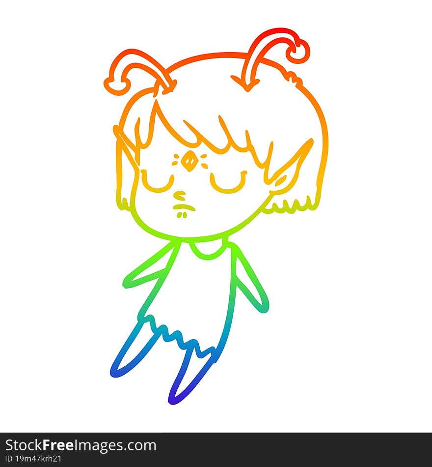 rainbow gradient line drawing of a cartoon alien girl