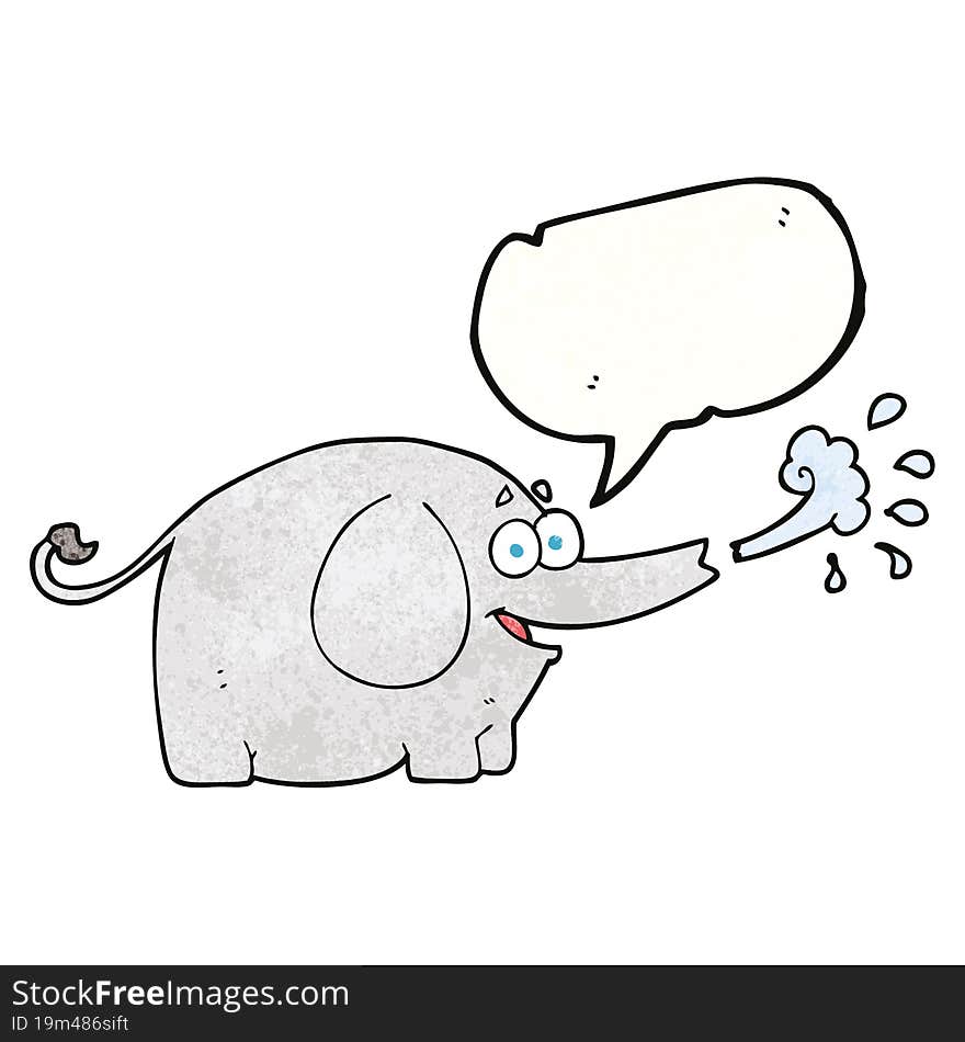 speech bubble textured cartoon elephant squirting water