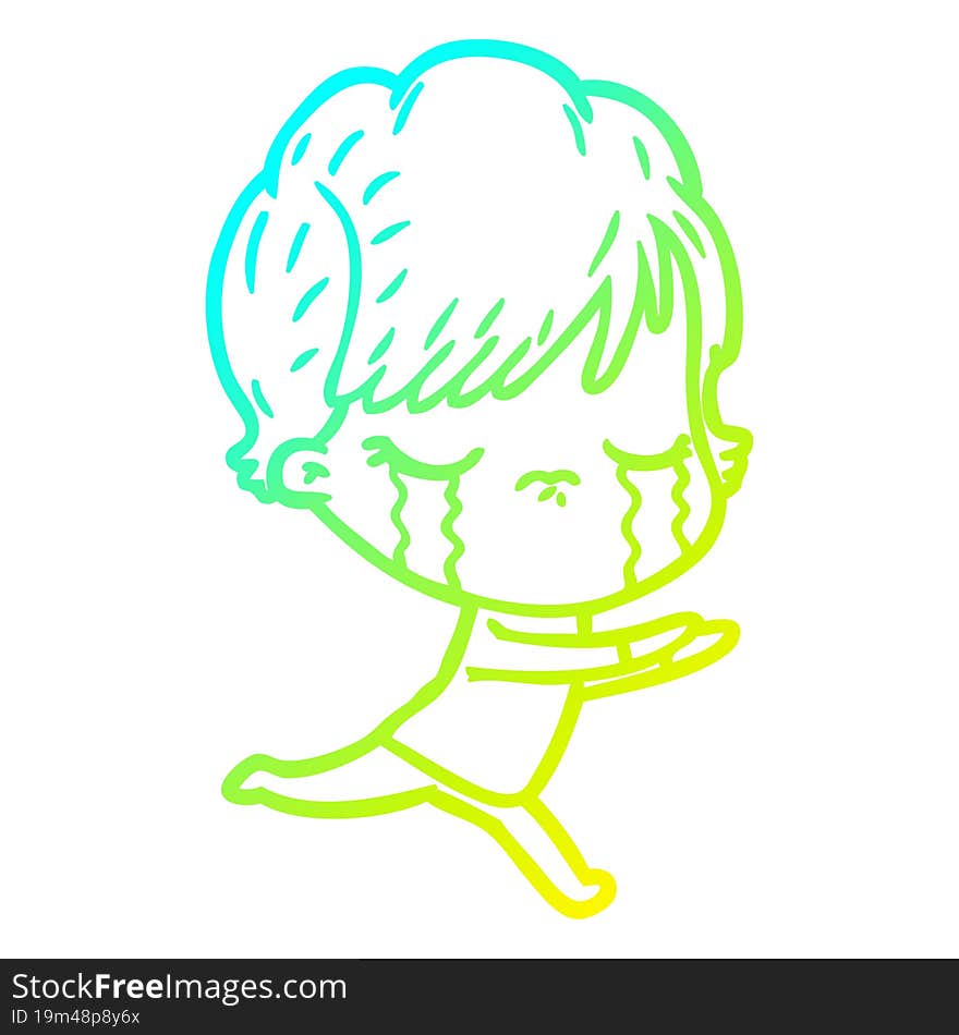 cold gradient line drawing of a cartoon woman crying