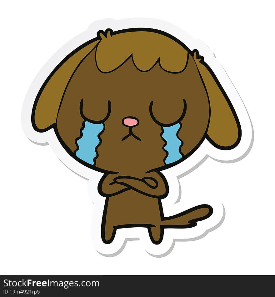 sticker of a cute cartoon dog crying