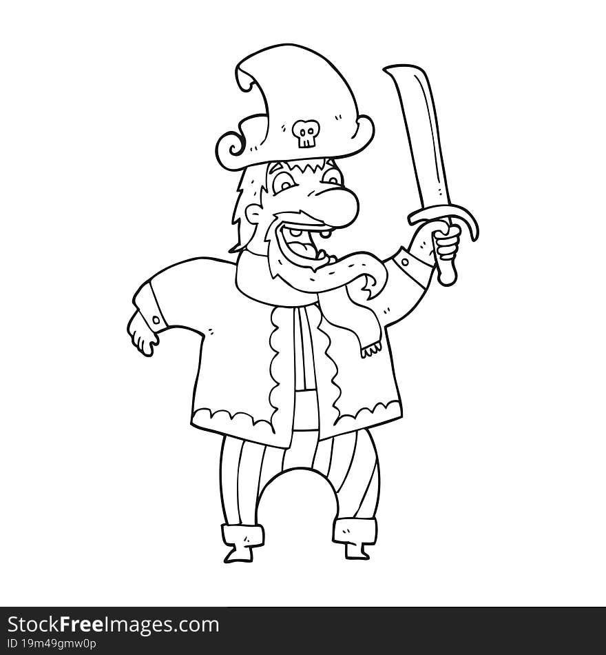 black and white cartoon laughing pirate captain