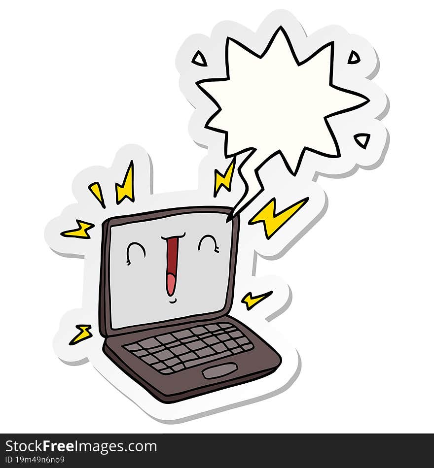 cartoon laptop computer with speech bubble sticker