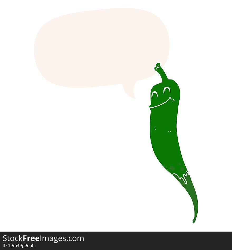 cartoon chili pepper and speech bubble in retro style