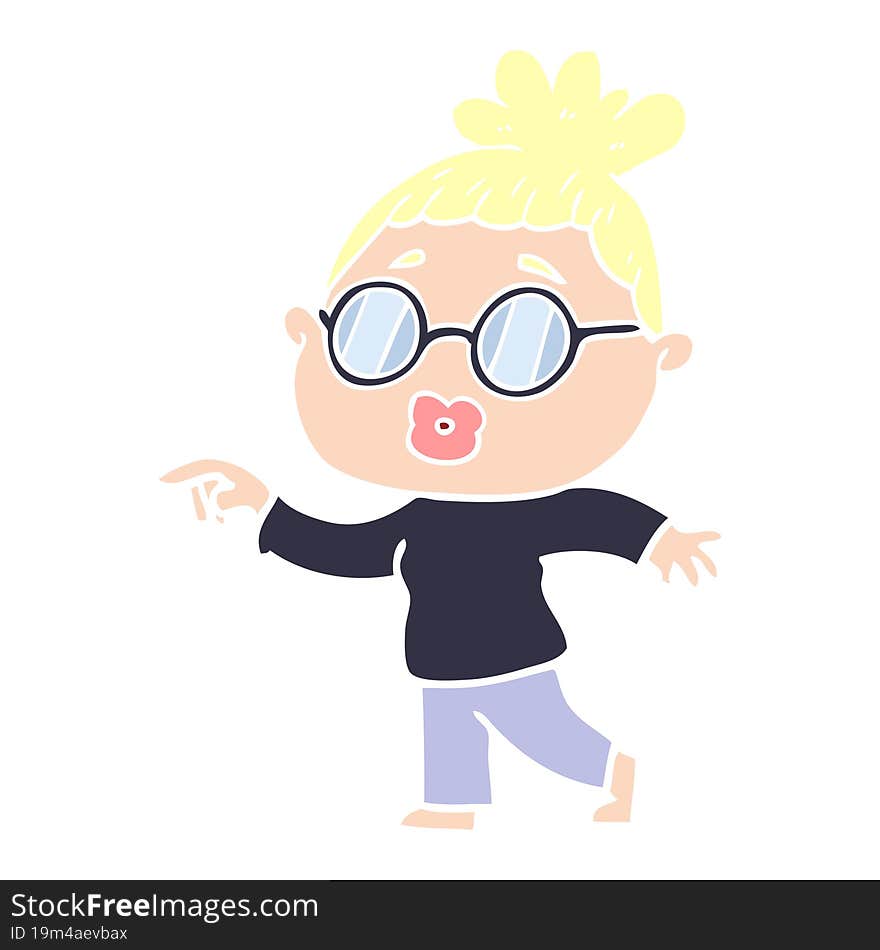 Flat Color Style Cartoon Woman Wearing Spectacles