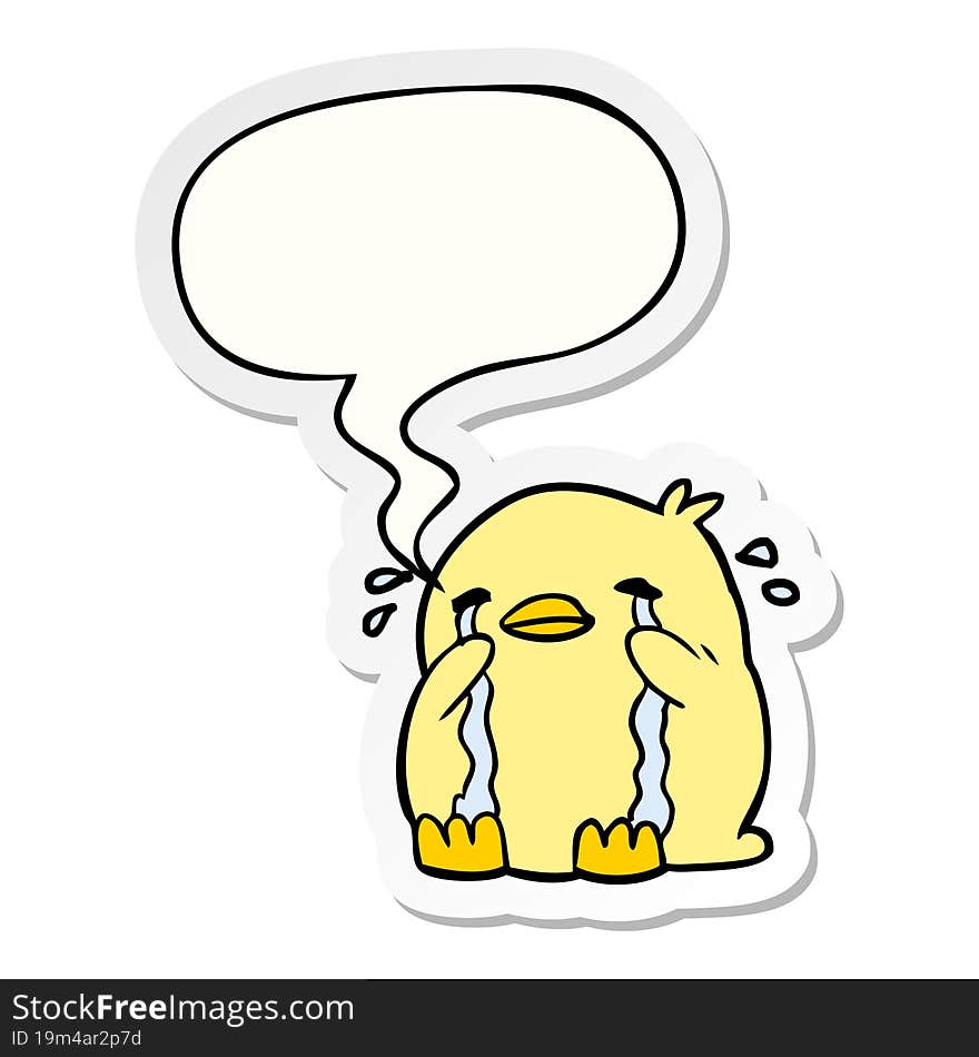 Cartoon Crying Bird And Speech Bubble Sticker