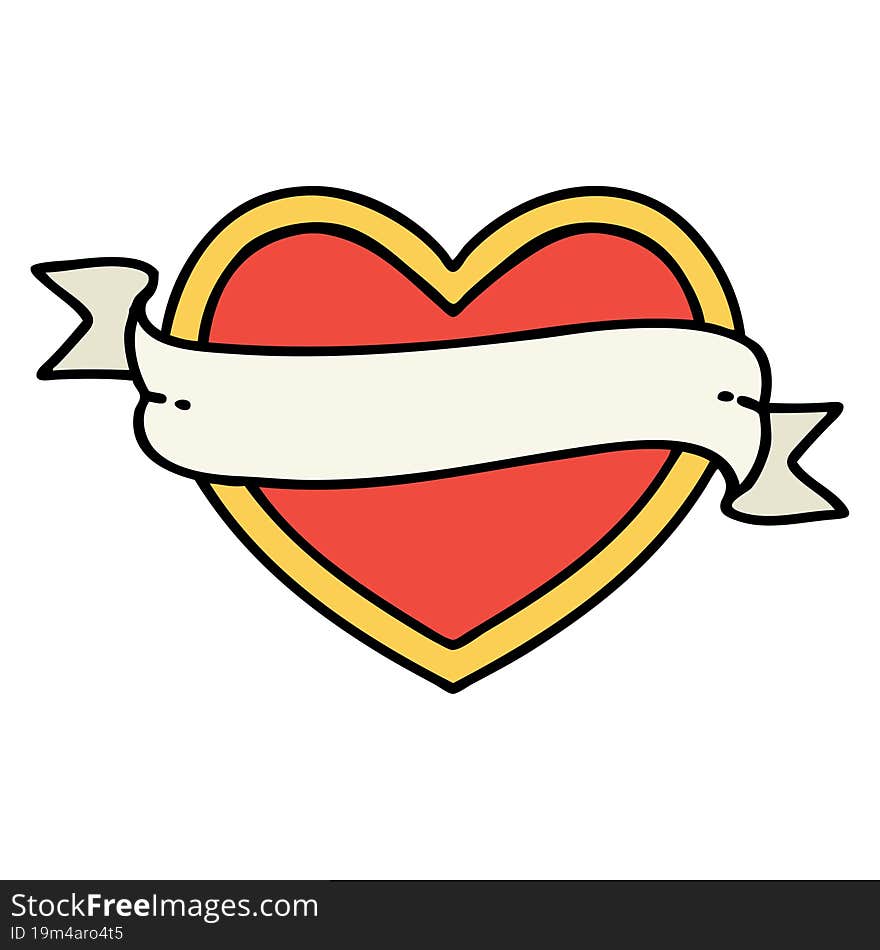 tattoo in traditional style of a heart and banner. tattoo in traditional style of a heart and banner