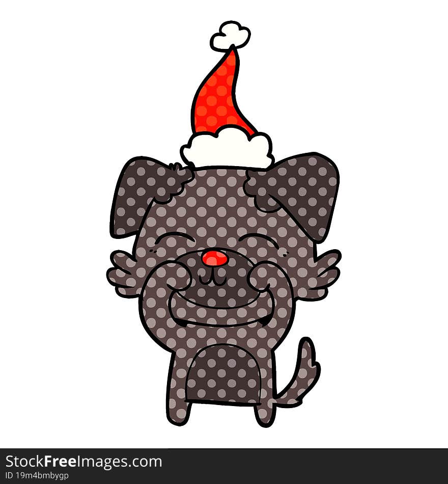 comic book style illustration of a dog wearing santa hat