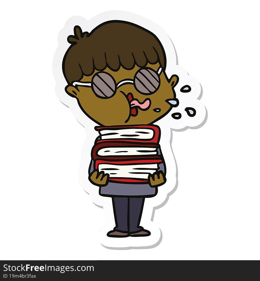 sticker of a cartoon boy wearing dark glasses carrying books