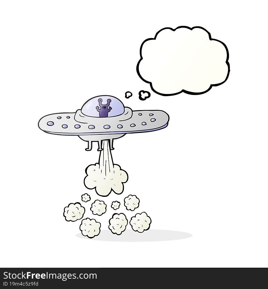 freehand drawn thought bubble cartoon flying saucer