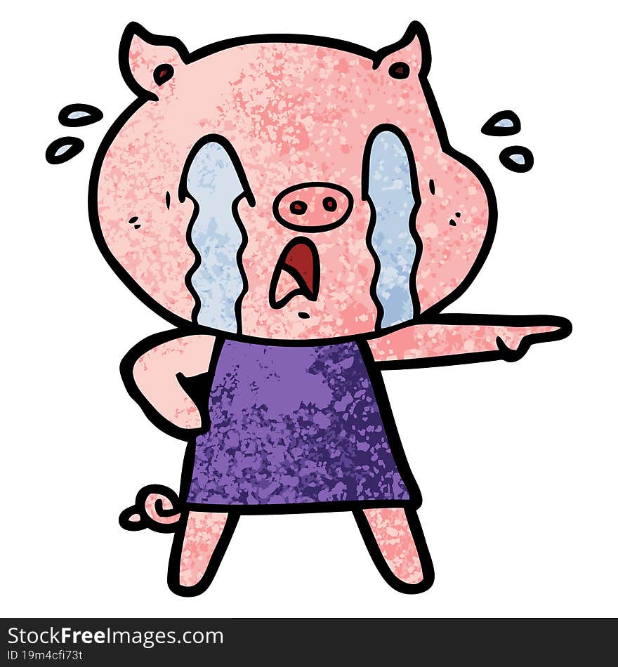 crying pig cartoon wearing human clothes. crying pig cartoon wearing human clothes