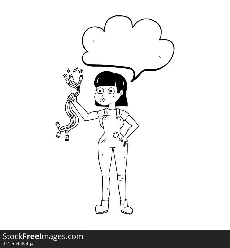 speech bubble cartoon female electrician