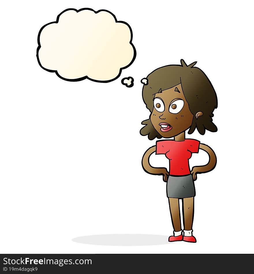 Cartoon Woman With Hands On Hips With Thought Bubble