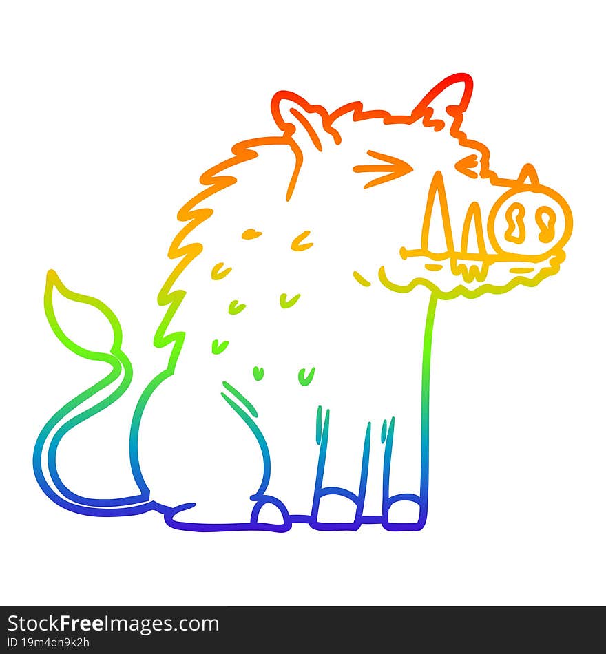 rainbow gradient line drawing cartoon warthog