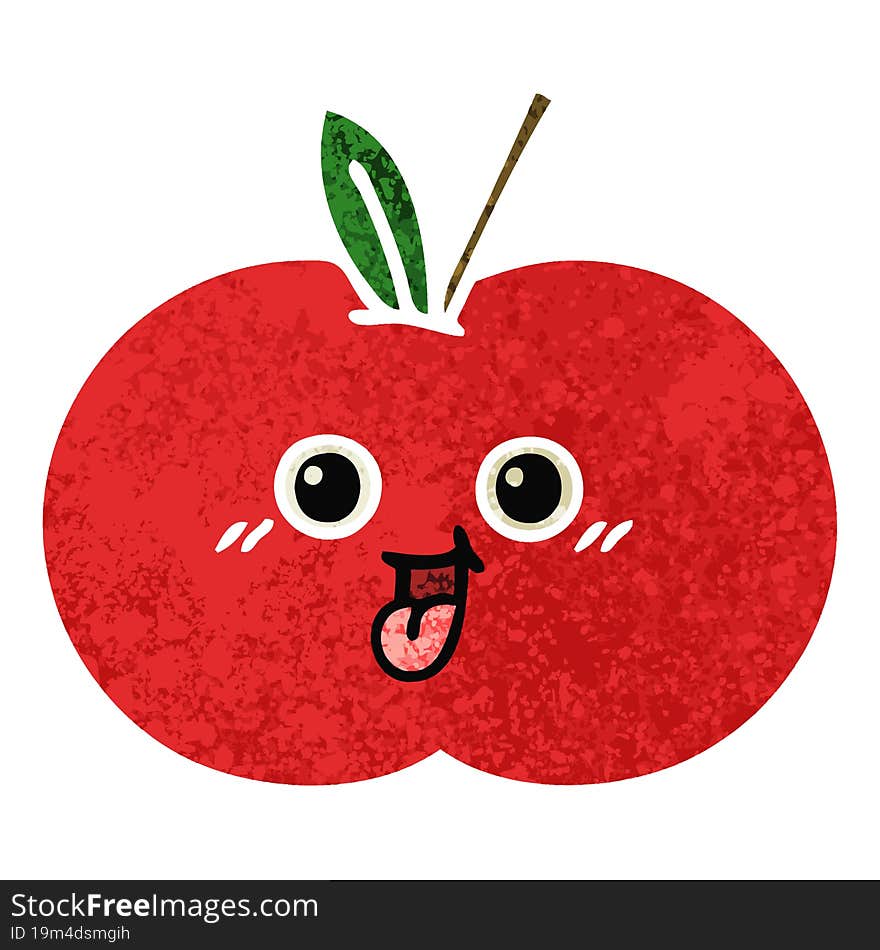 retro illustration style cartoon of a red apple