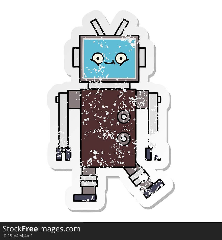 Distressed Sticker Of A Cute Cartoon Robot