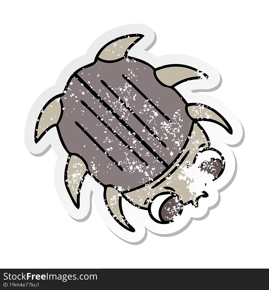 distressed sticker of a quirky hand drawn cartoon beetle