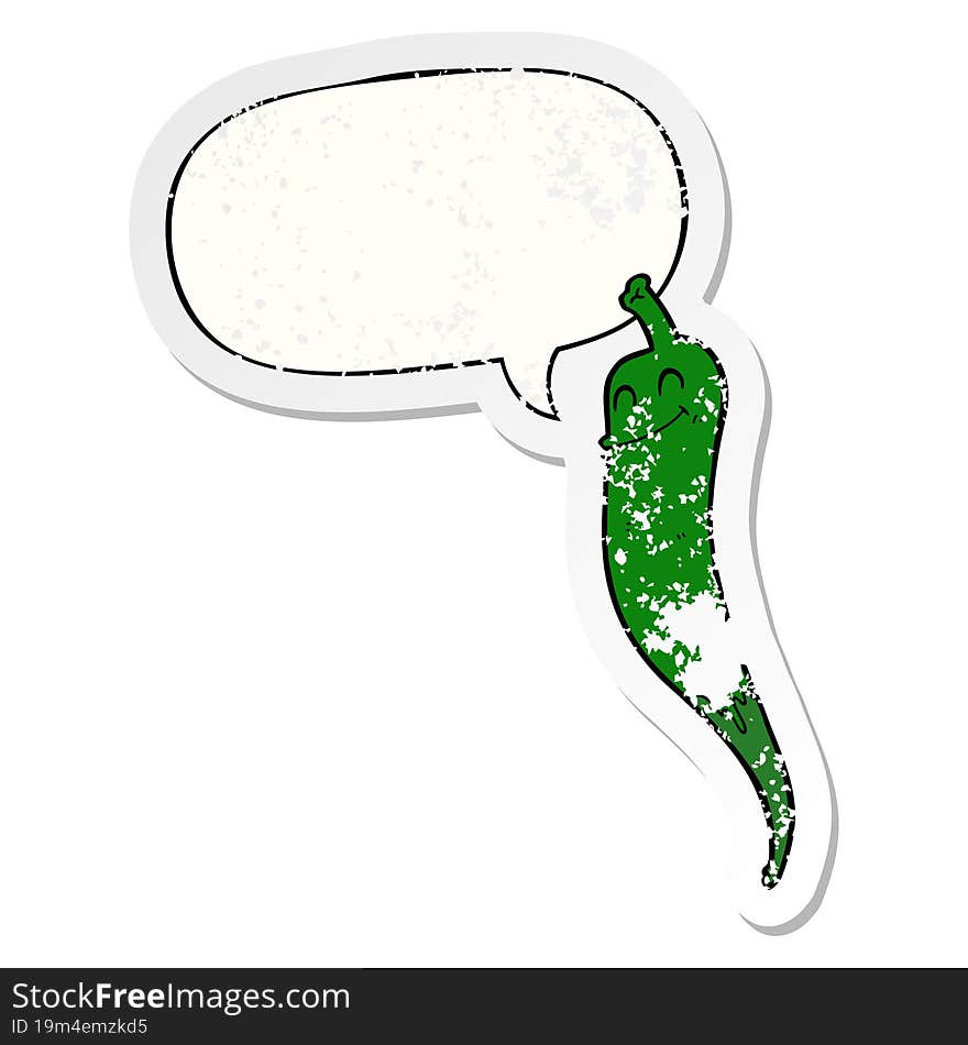 Cartoon Chili Pepper And Speech Bubble Distressed Sticker