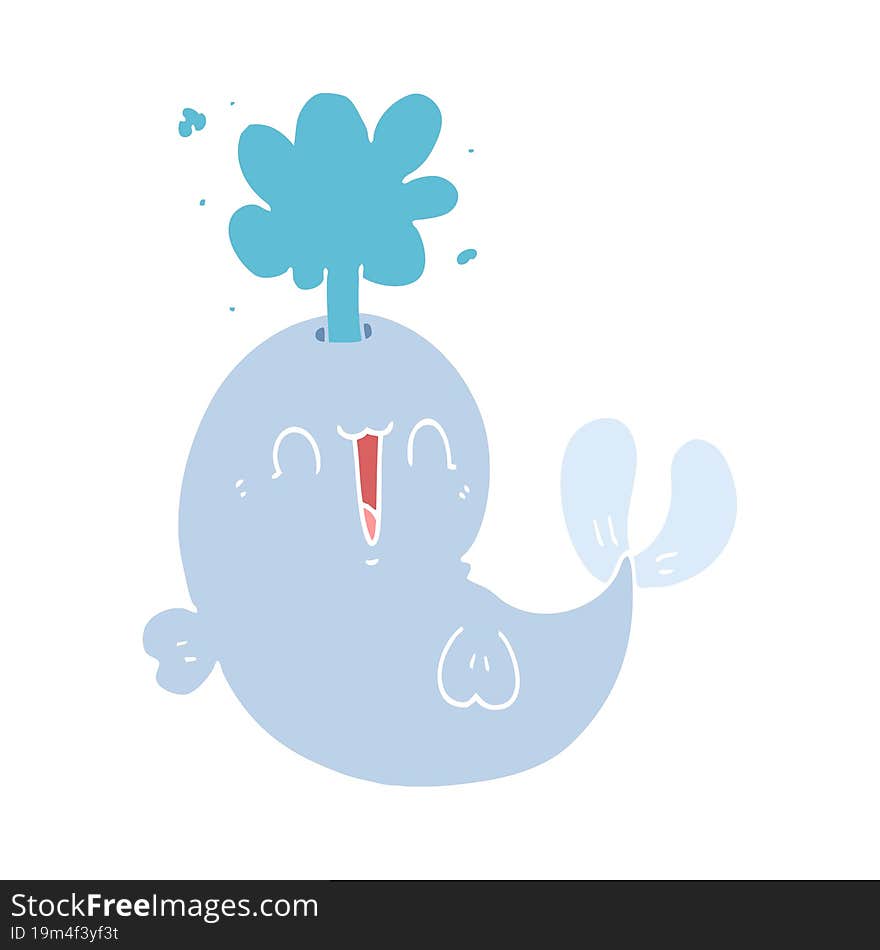 Flat Color Style Cartoon Whale Spouting Water