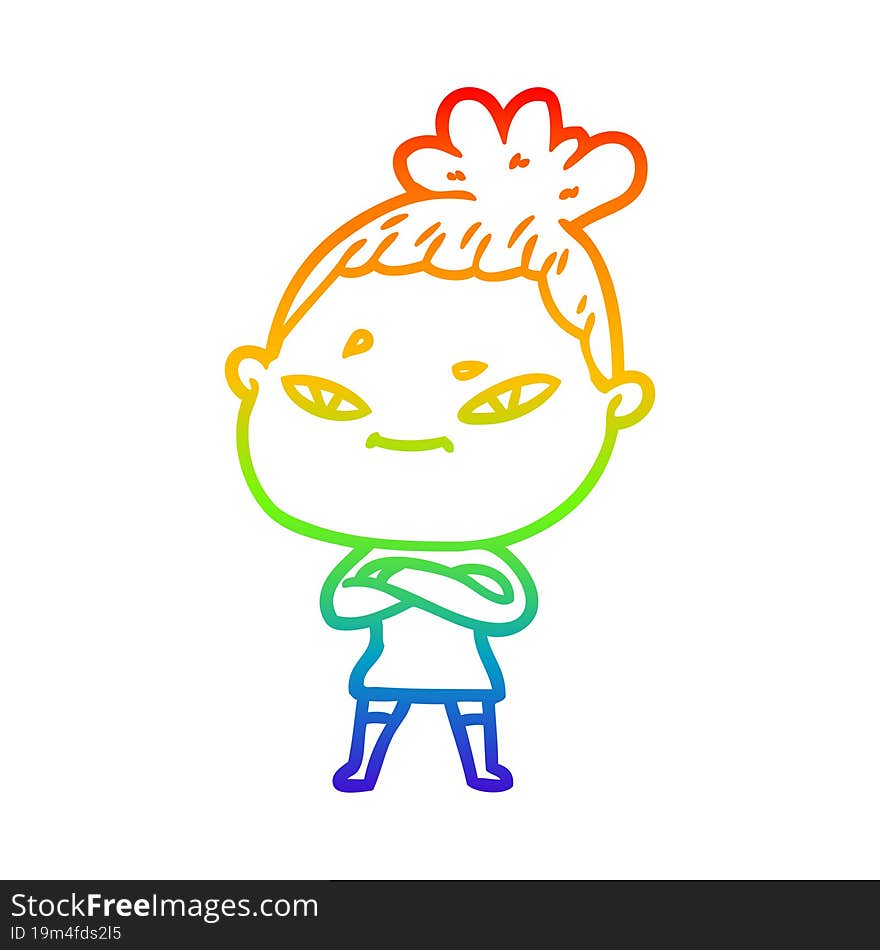 rainbow gradient line drawing of a cartoon woman