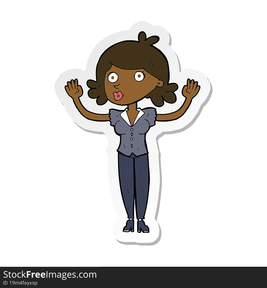 sticker of a cartoon woman surrendering