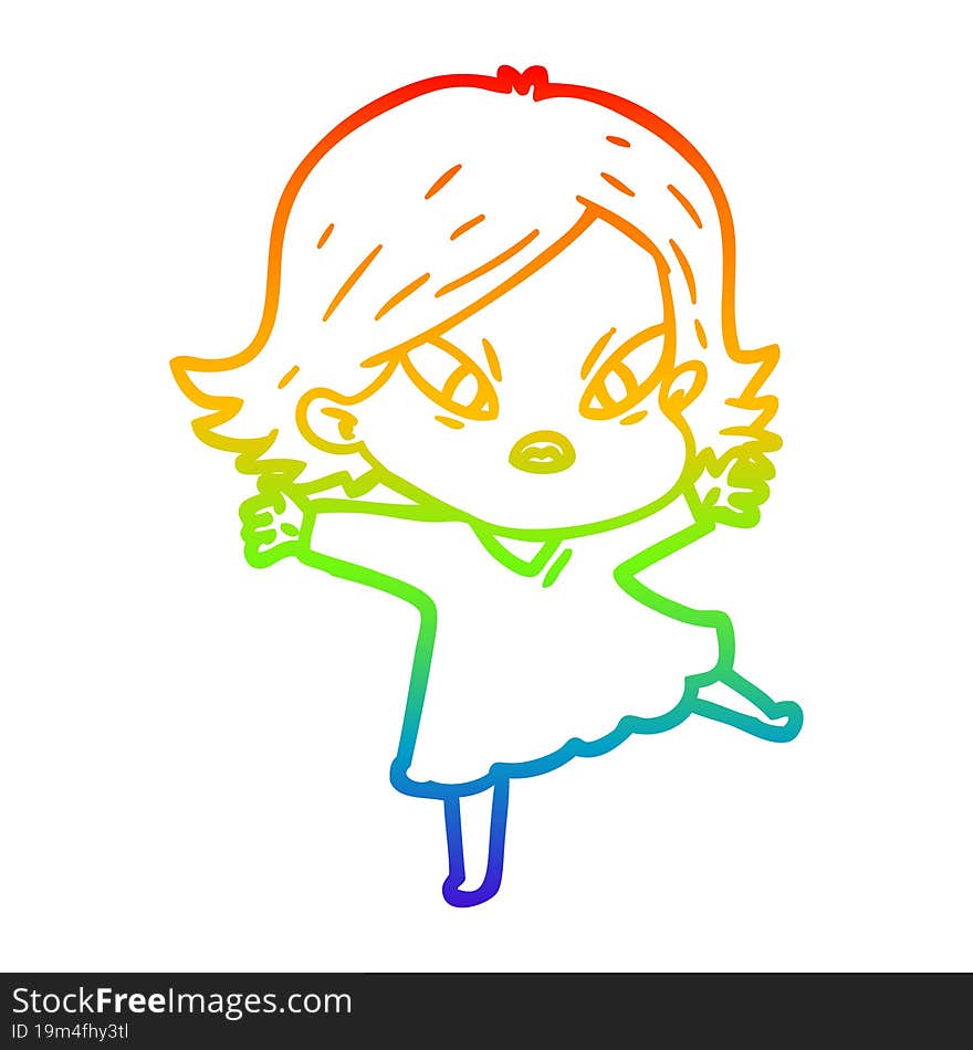 Rainbow Gradient Line Drawing Cartoon Stressed Woman