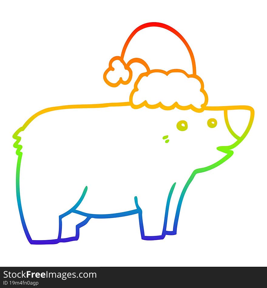 rainbow gradient line drawing cartoon bear wearing christmas hat