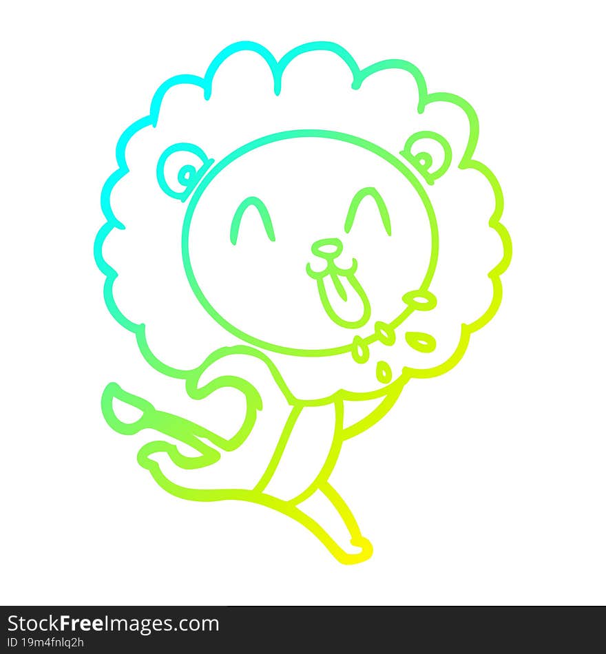 cold gradient line drawing of a happy cartoon lion