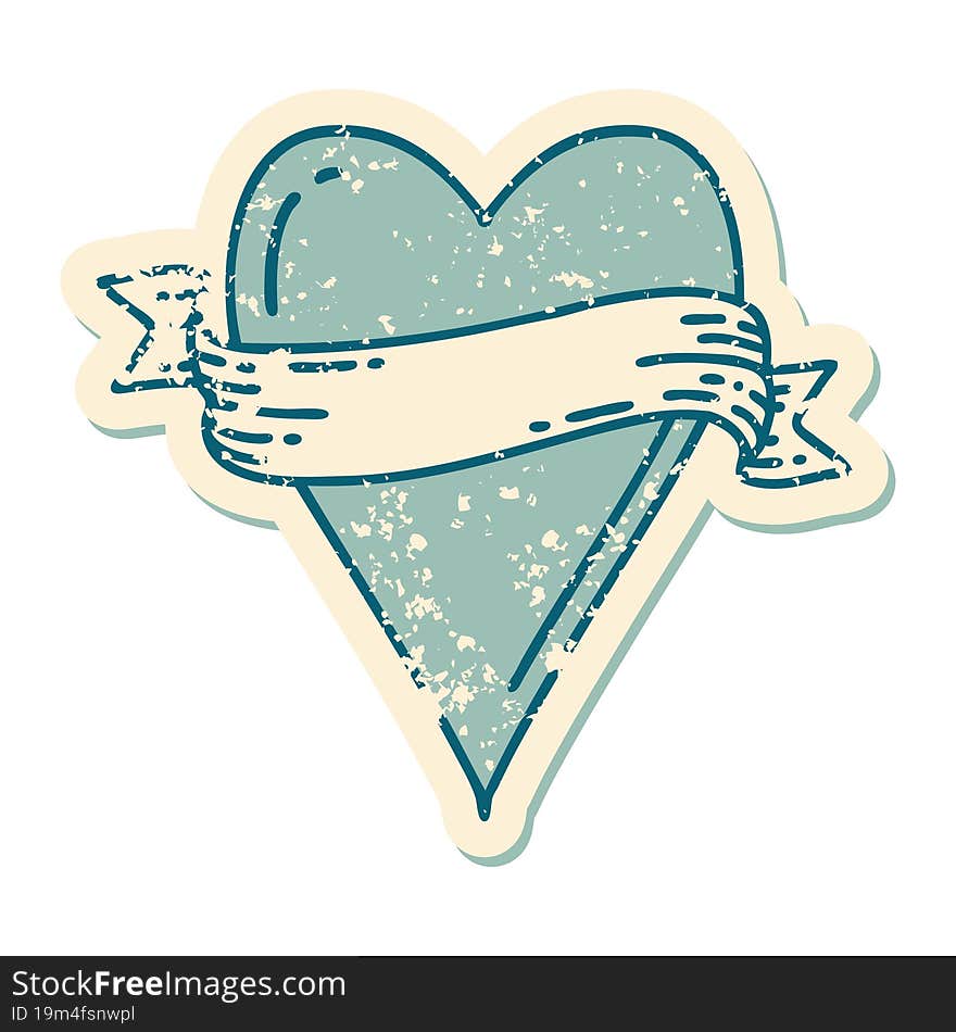 Distressed Sticker Tattoo Style Icon Of A Heart And Banner