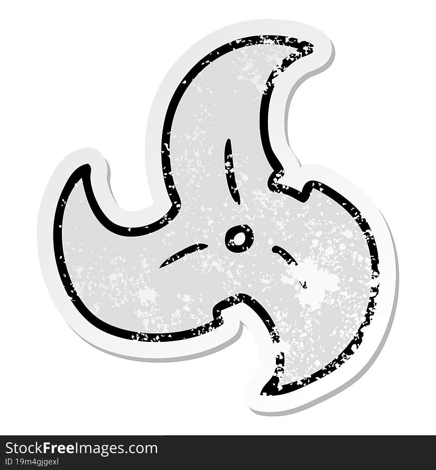 distressed sticker cartoon doodle of a single ninja throwing star