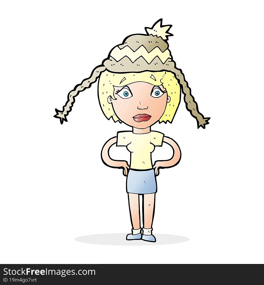 Cartoon Woman Wearing Winter Hat