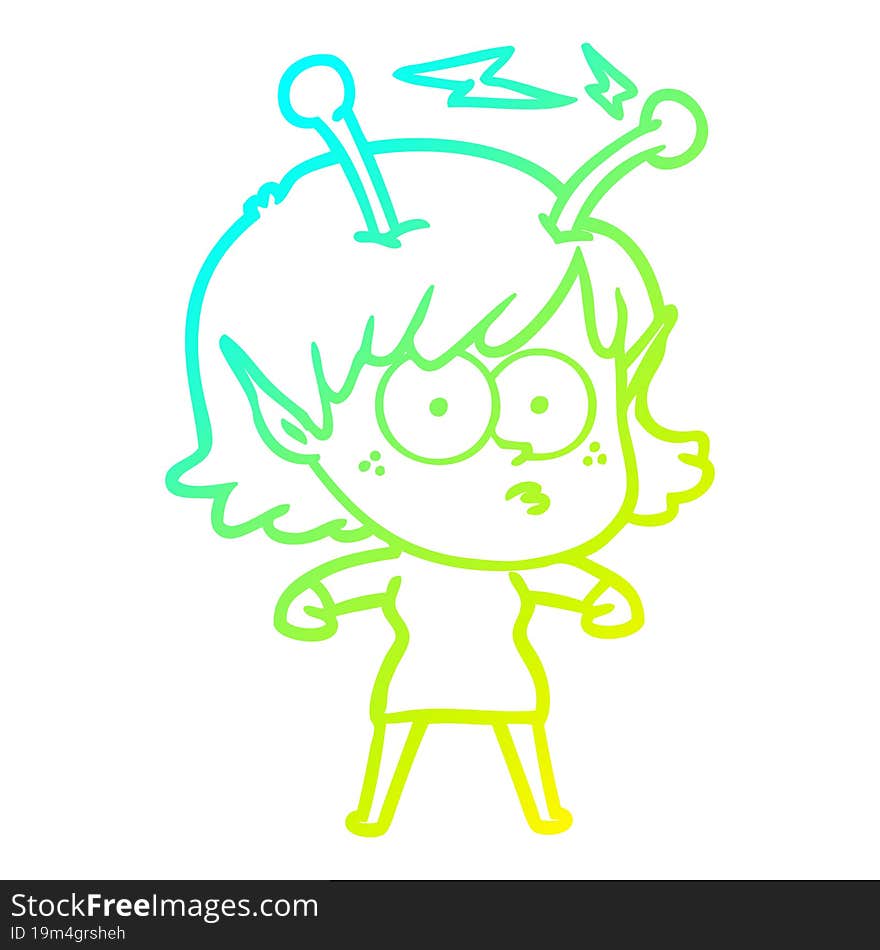 Cold Gradient Line Drawing Cartoon Alien Girl