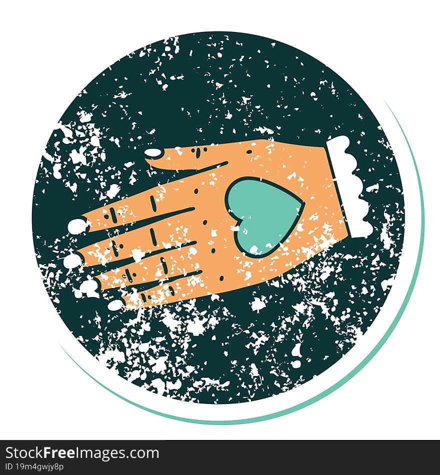 iconic distressed sticker tattoo style image of a hand. iconic distressed sticker tattoo style image of a hand