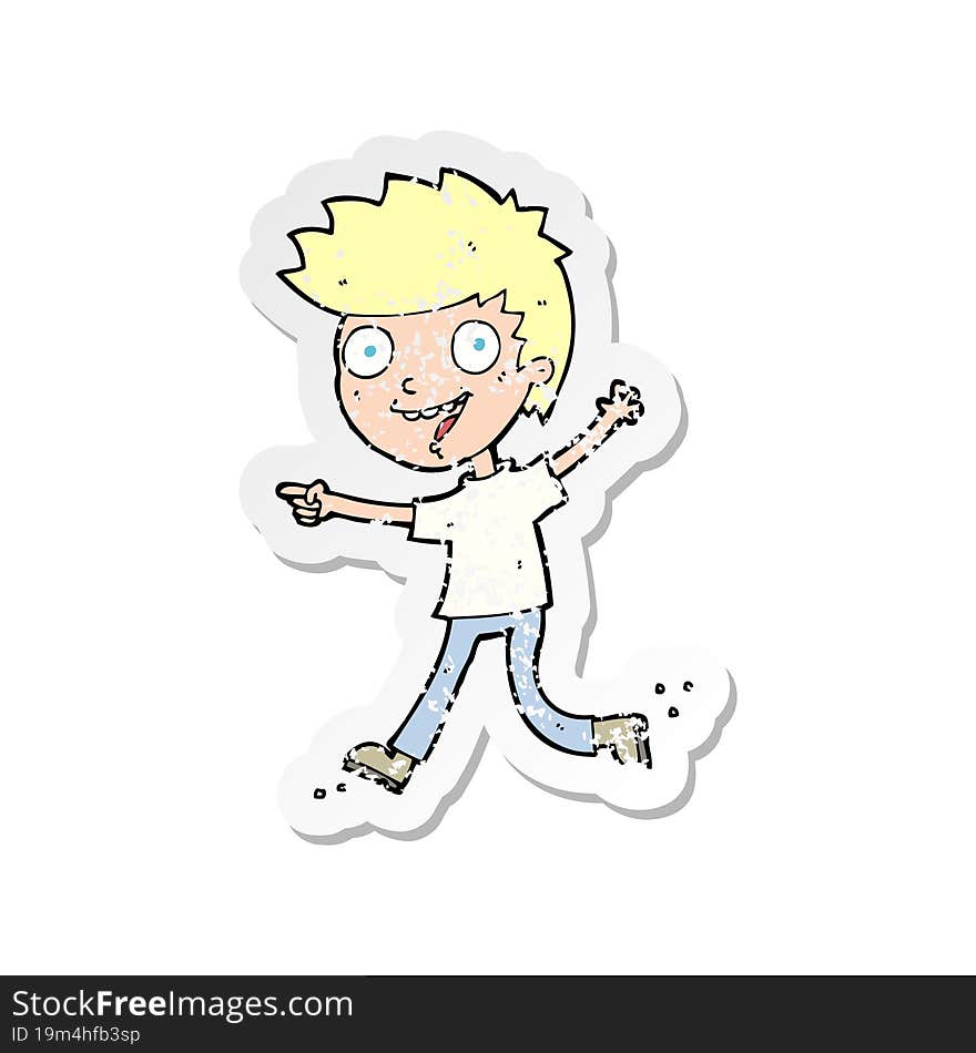 retro distressed sticker of a cartoon crazy excited boy