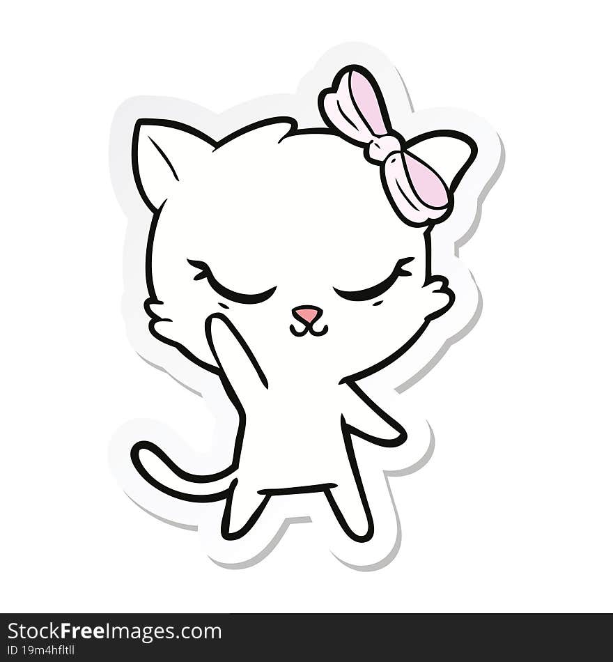 sticker of a cute cartoon cat with bow