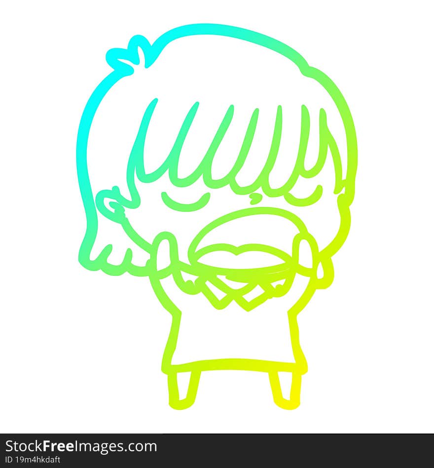 cold gradient line drawing cartoon woman talking loudly