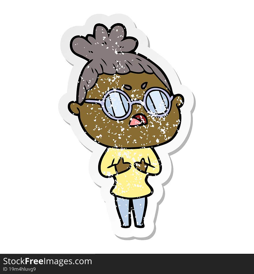 distressed sticker of a cartoon annoyed woman