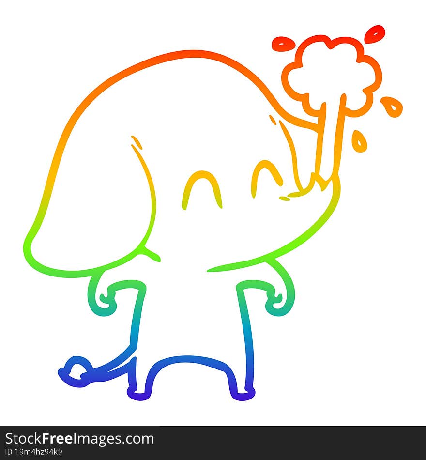 Rainbow Gradient Line Drawing Cute Cartoon Elephant Spouting Water